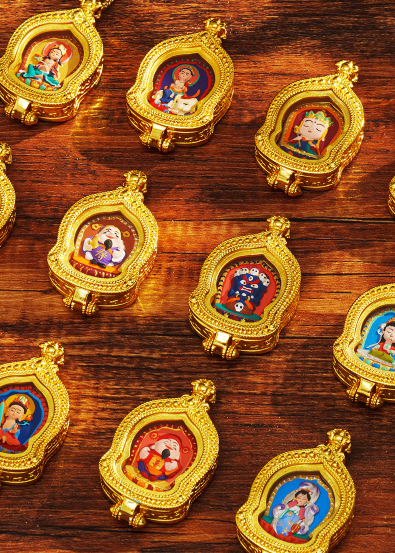 Hand-painted Baby Buddha Relief Thangka Pendant