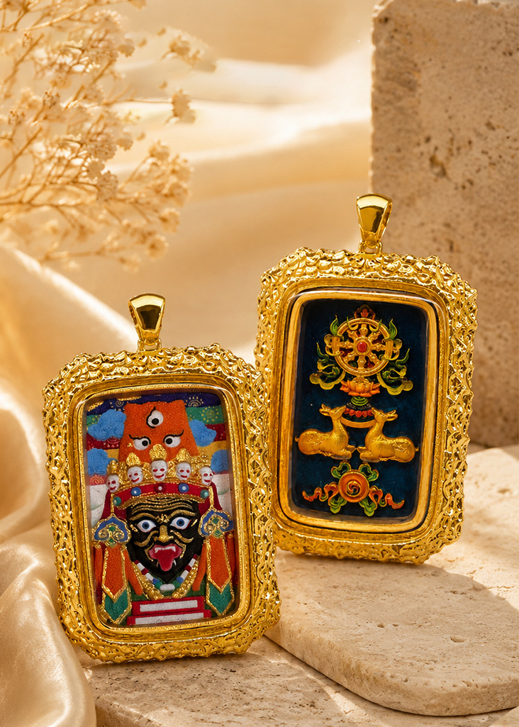 Color-painted Tsatsa Brass Thangka Pendant