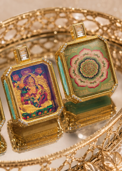 Hand-painted Wipe-clean Eight Birth-Guardian Thangka Pendant
