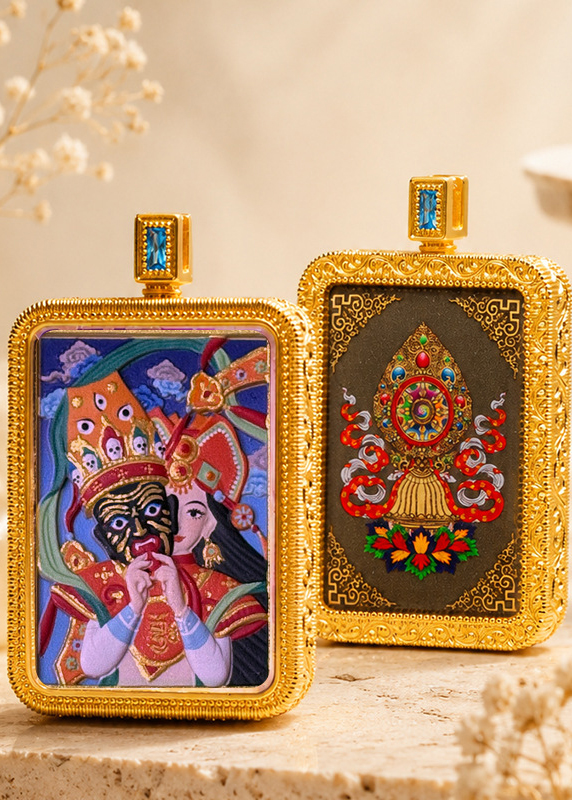 Painted Tsa-tsa Thangka Eight Birth Protectors Pendant