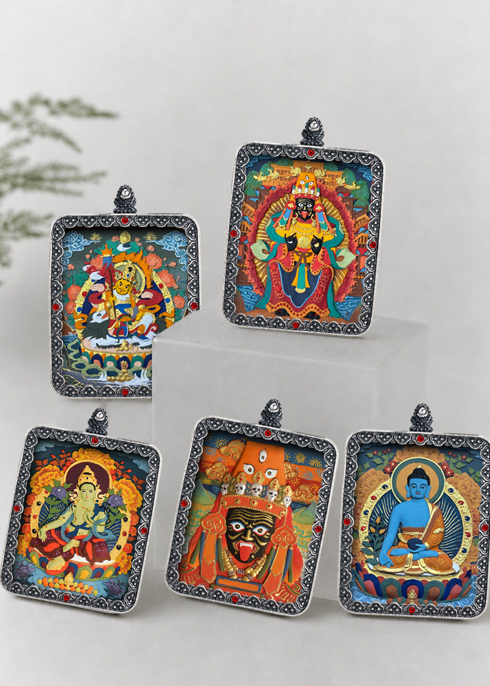 Tibetan-style Ethnic Painted Thangka Pendant