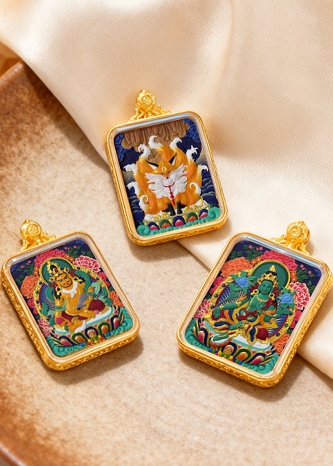 Painted Ethnic-Style Thangka Pendant