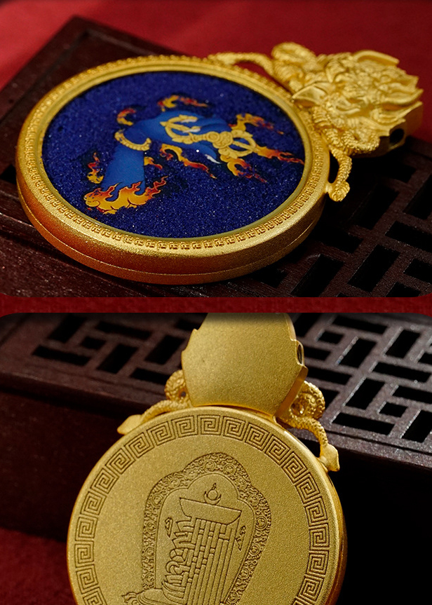 Hand-painted Rock Sand Thangka Pendant of Garuda