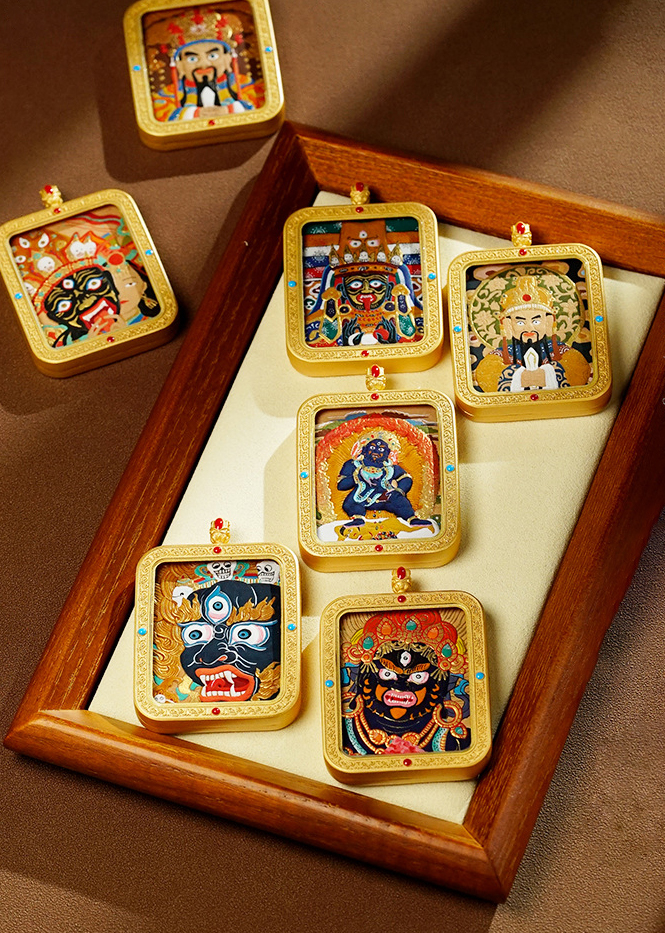 Hand-painted Leather-carved Thangka Pendant
