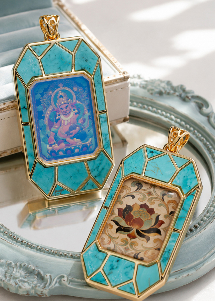 Turquoise Thangka-painting Amulet Box Pendant